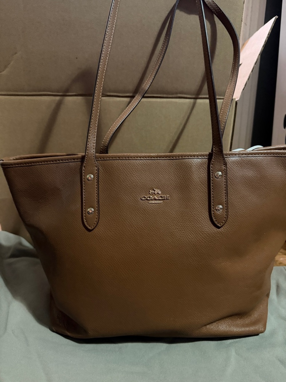 Coach Brown Pebbled Leather Tote with Slim Shoulder Straps